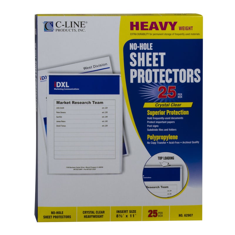 C-Line Top Loading Heavyweight Poly No-Hole Sheet Protectors, 8.5 x 11 Inches, 25 per Box (62907) - Image 3